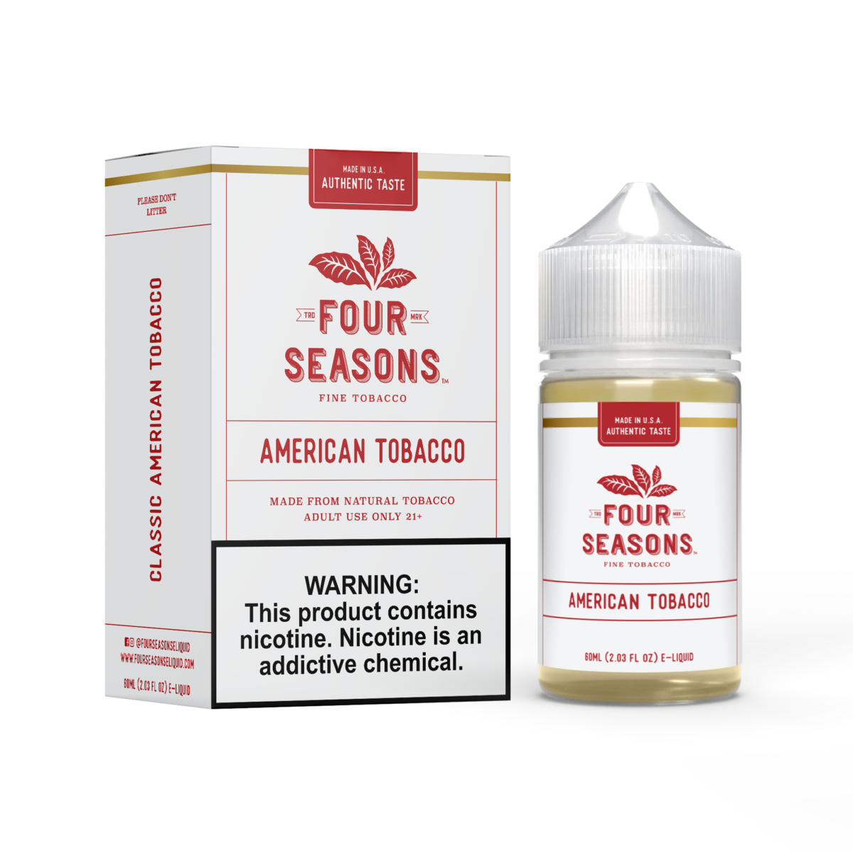 Four Seasons American Tobacco 60ml botella y empaque