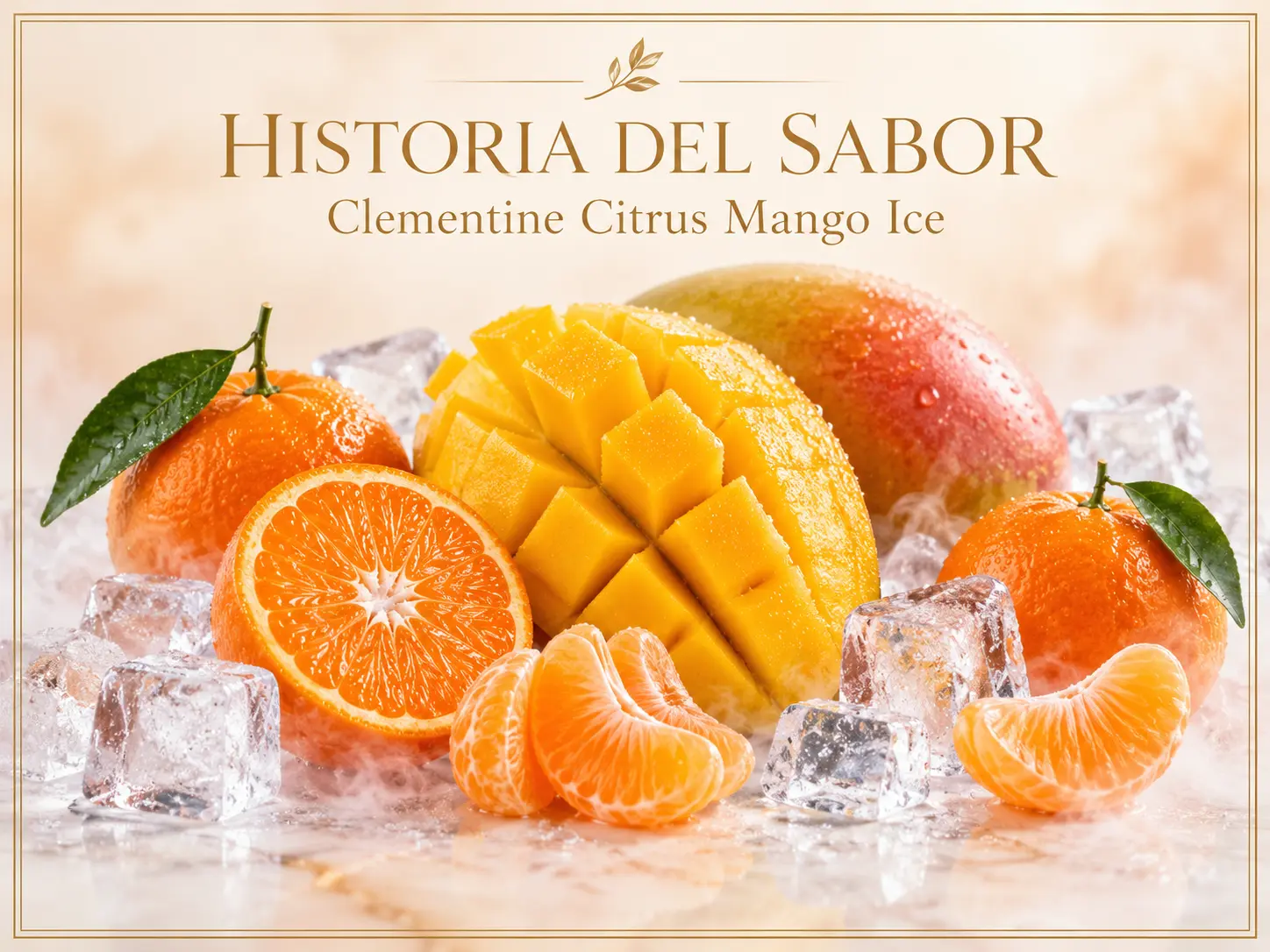 Mango y cítricos con sensación helada representando Clementine Citrus Mango Ice Fruision