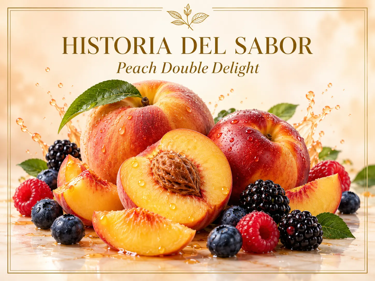 Duraznos y bayas representando Peach Double Delight Fruision