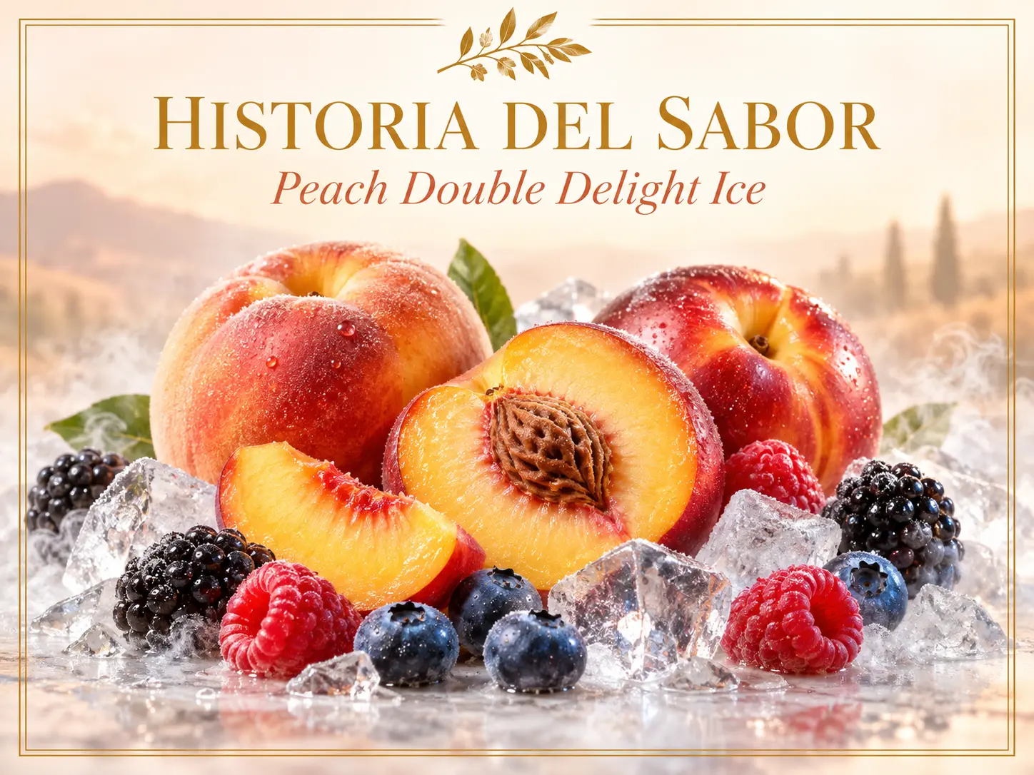 Durazno y frutos rojos con hielo representando Peach Double Delight Ice Fruision