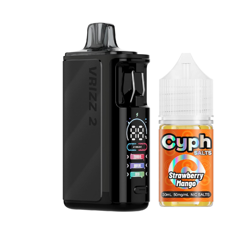 Combo VOOPOO VRIZZ 2 Onyx Black con Cyph Salts Strawberry Mango 30 ml 50 mg